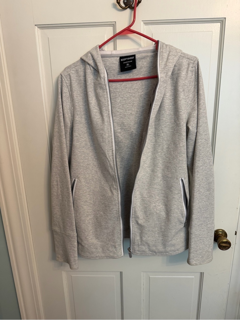 SCOTTeVEST Light Gray Hooded Zip Utility Jacket